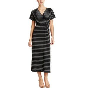 NINETY Black/Gray Short Sleeve Stripe Maxi Dress